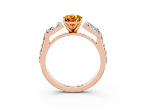 Rose gold Pear Cut Citrine Engagement Ring with Baguette Side Stones and Channel Set Band_3