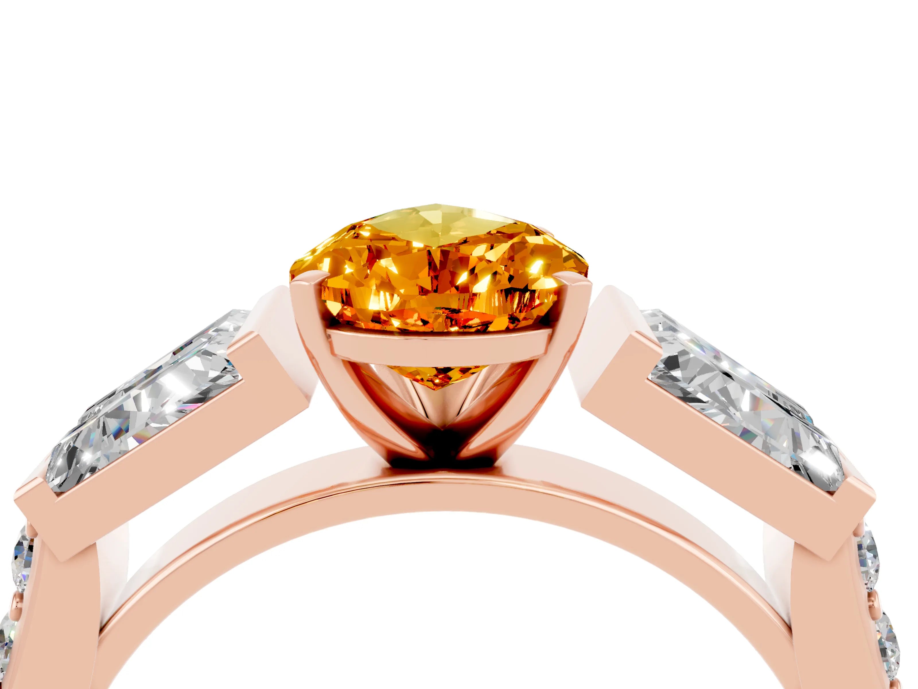 Rose gold Pear Cut Citrine Engagement Ring with Baguette Side Stones and Channel Set Band_4