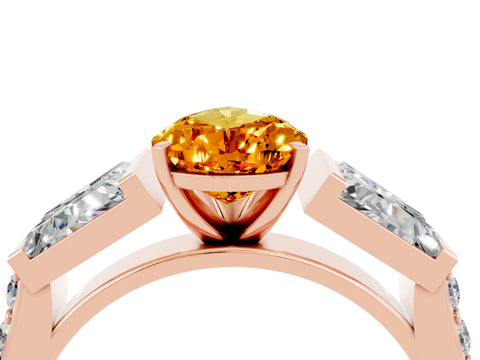 Rose gold Pear Cut Citrine Engagement Ring with Baguette Side Stones and Channel Set Band_4