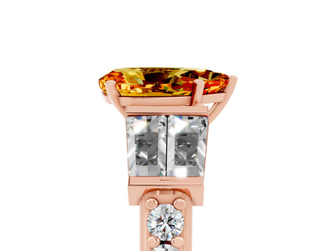 Rose gold Pear Cut Citrine Engagement Ring with Baguette Side Stones and Channel Set Band_5