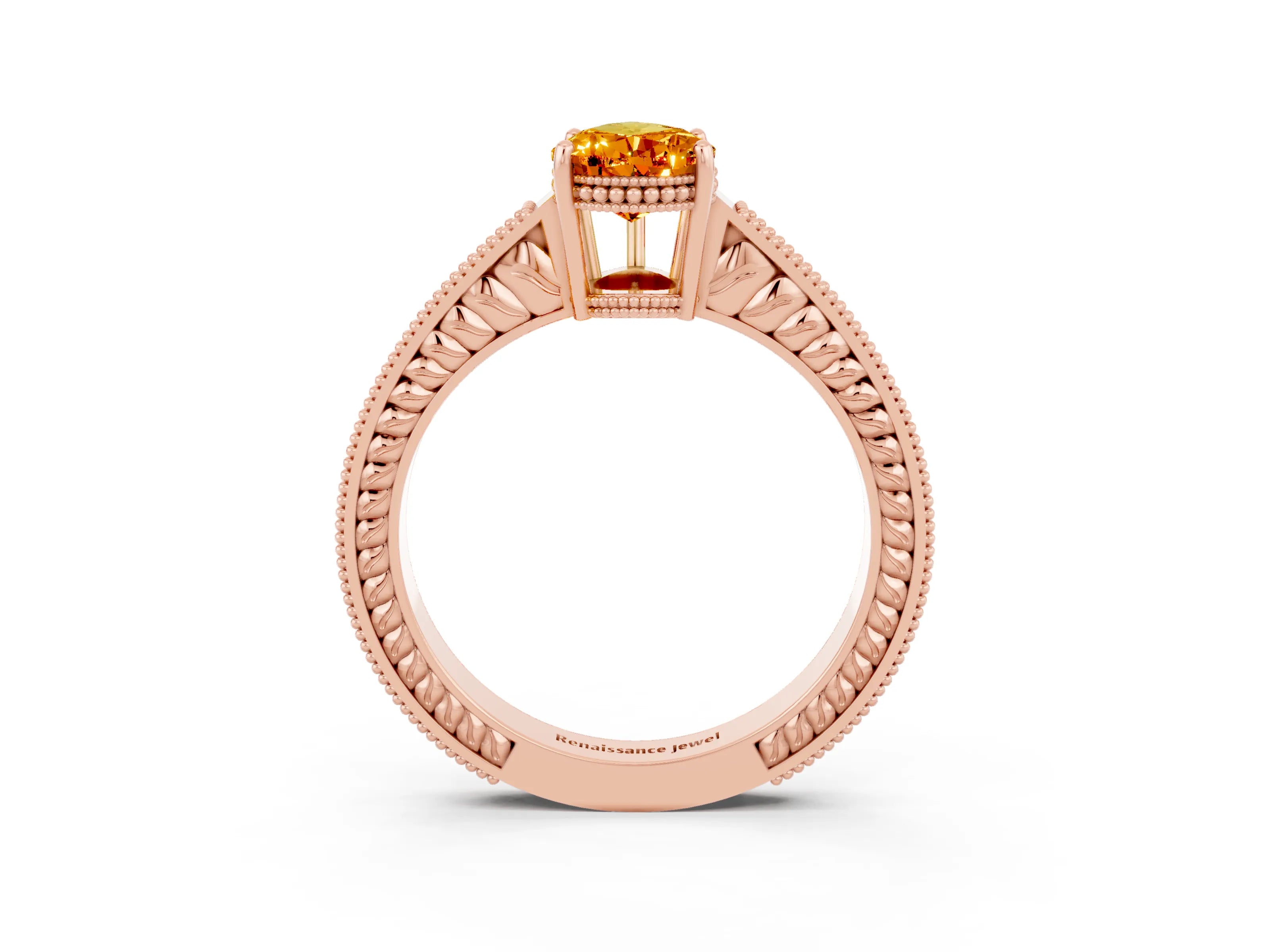 Rose gold Pear Cut Citrine Engagement Ring with Milgrain Channel Set Band and Prong Setting_3