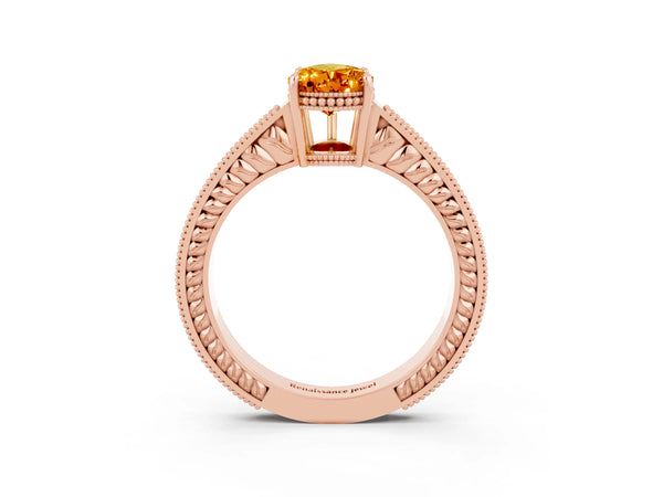 Rose gold Pear Cut Citrine Engagement Ring with Milgrain Channel Set Band and Prong Setting