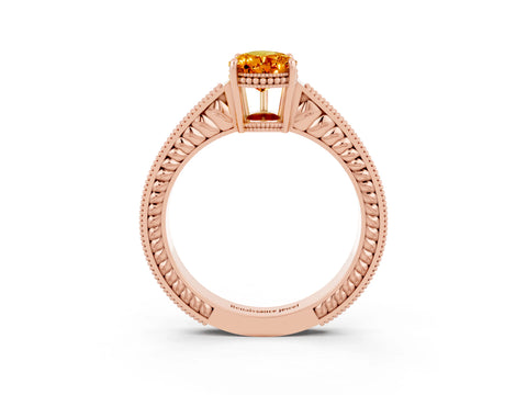 Rose gold Pear Cut Citrine Engagement Ring with Milgrain Channel Set Band and Prong Setting_3