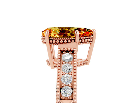 Rose gold Pear Cut Citrine Engagement Ring with Milgrain Channel Set Band and Prong Setting_5