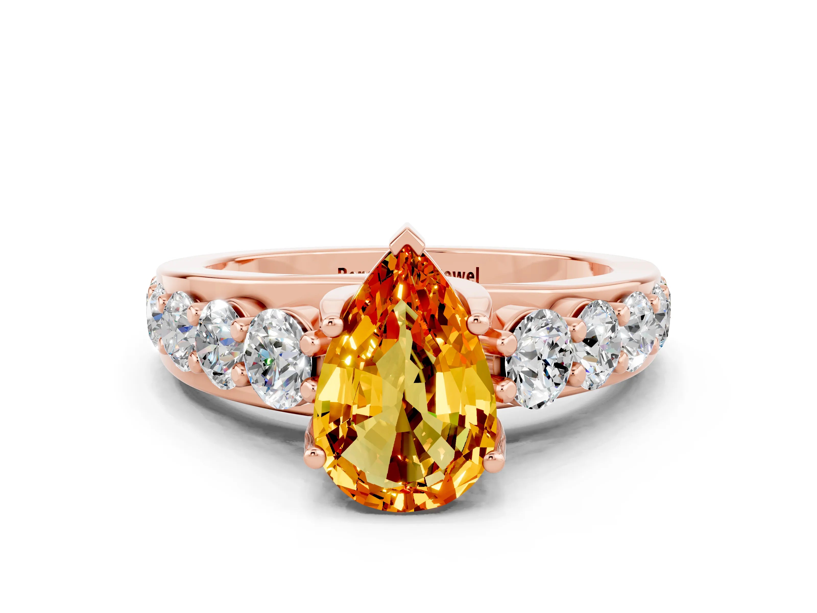 Rose gold Pear Cut Citrine Engagement Ring with Pavé Band and Four-Prong Setting