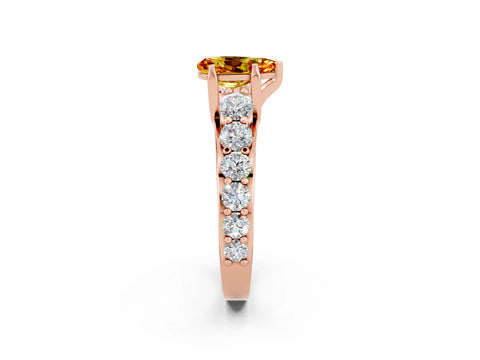 Rose gold Pear Cut Citrine Engagement Ring with Pavé Band and Four-Prong Setting_2