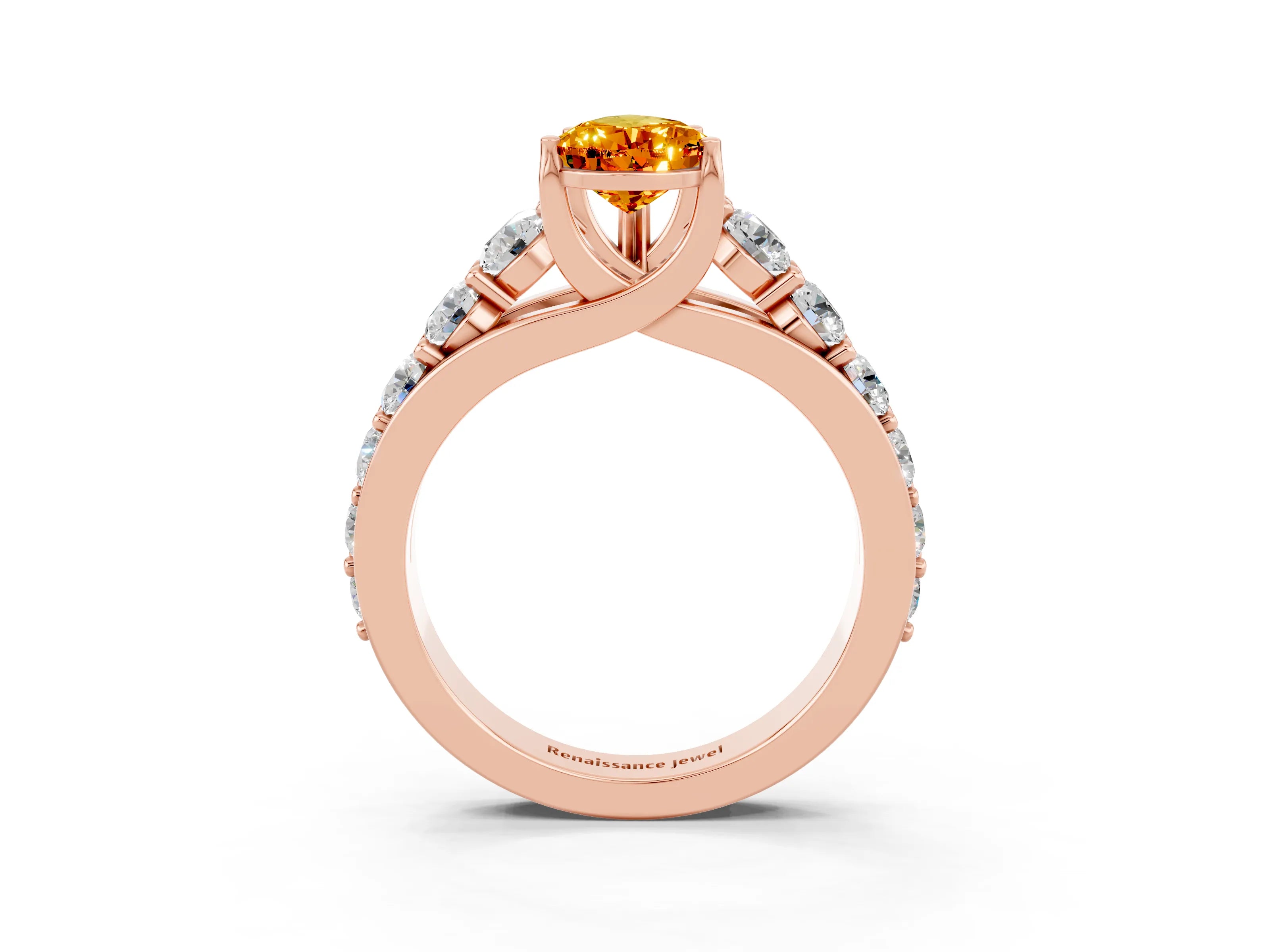 Rose gold Pear Cut Citrine Engagement Ring with Pavé Band and Four-Prong Setting_3