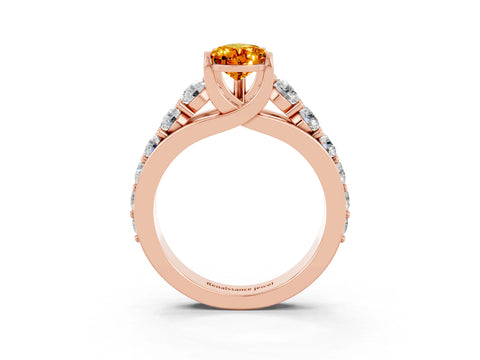 Rose gold Pear Cut Citrine Engagement Ring with Pavé Band and Four-Prong Setting_3