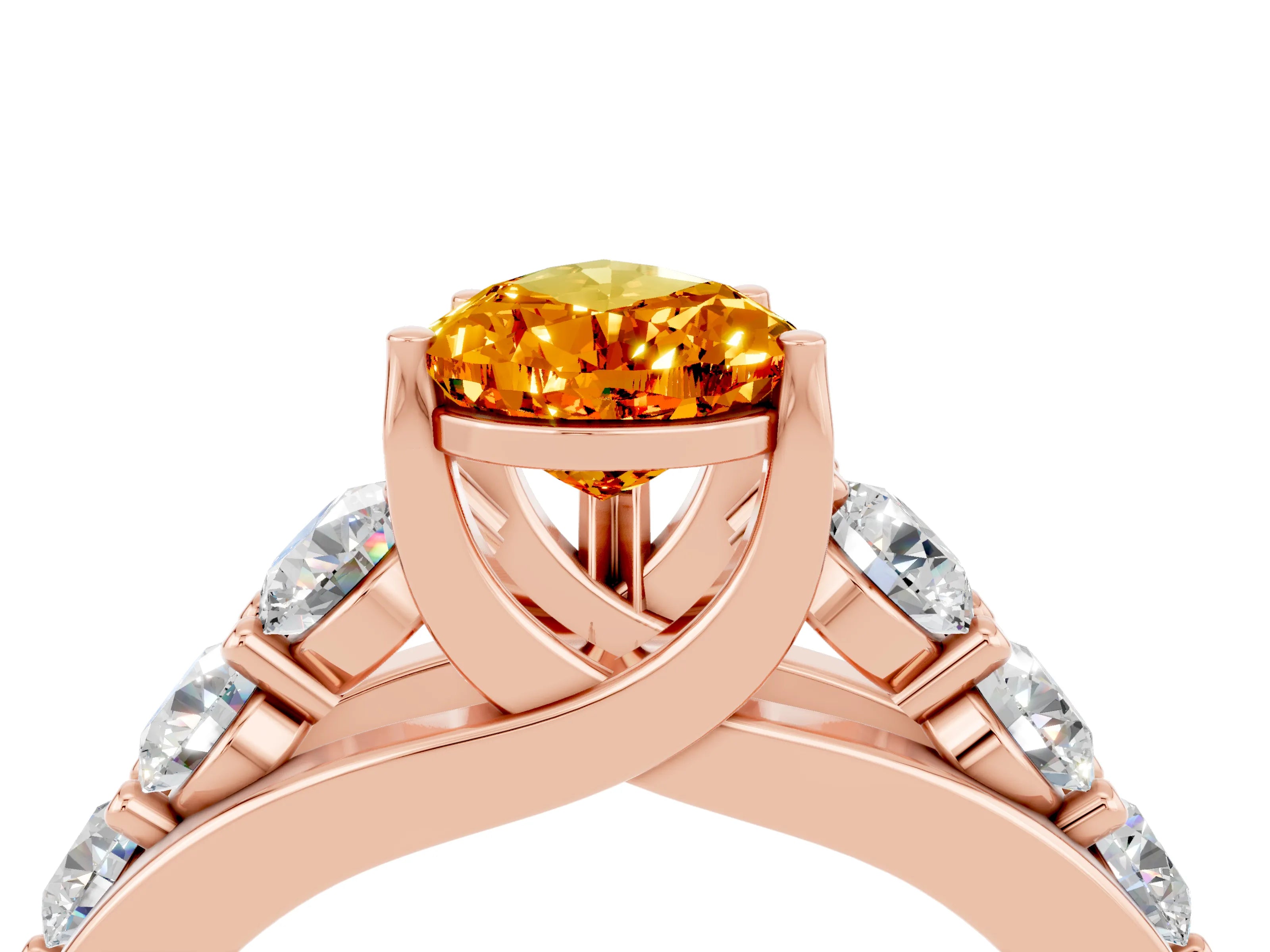 Rose gold Pear Cut Citrine Engagement Ring with Pavé Band and Four-Prong Setting_4