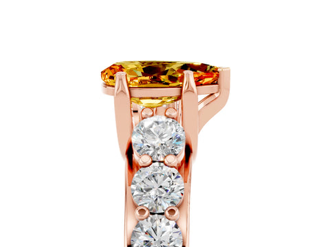 Rose gold Pear Cut Citrine Engagement Ring with Pavé Band and Four-Prong Setting_5