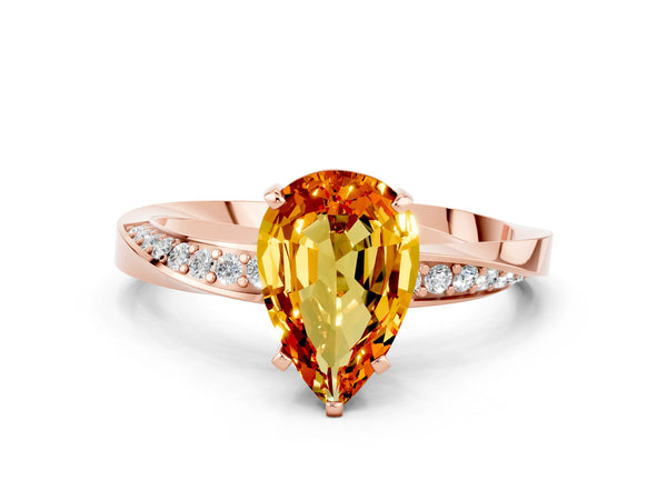 Rose gold Pear Cut Citrine Engagement Ring with Side Stone Accents and Four-Prong Setting