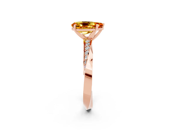 Rose gold Pear Cut Citrine Engagement Ring with Side Stone Accents and Four-Prong Setting