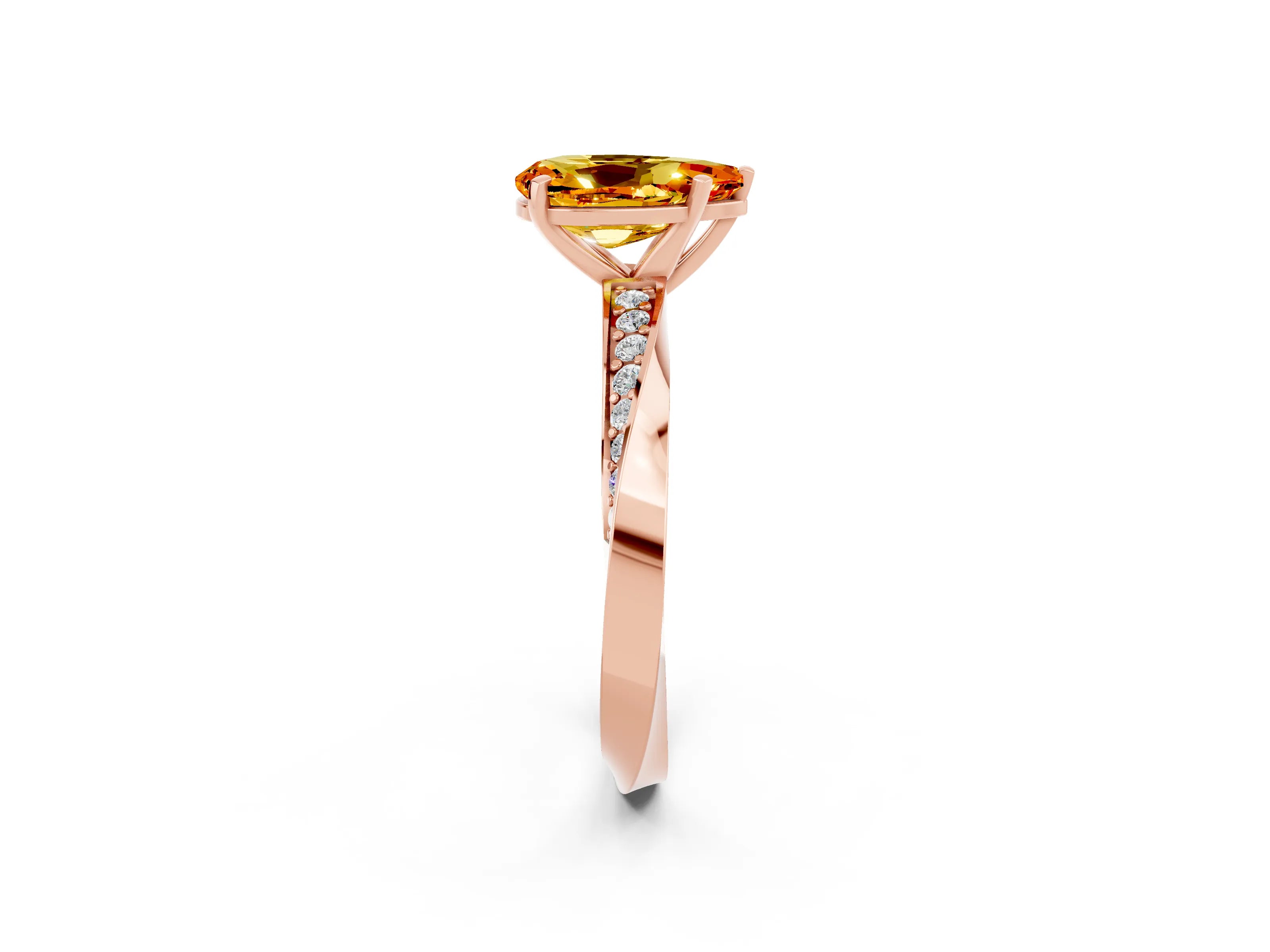 Rose gold Pear Cut Citrine Engagement Ring with Side Stone Accents and Four-Prong Setting_29