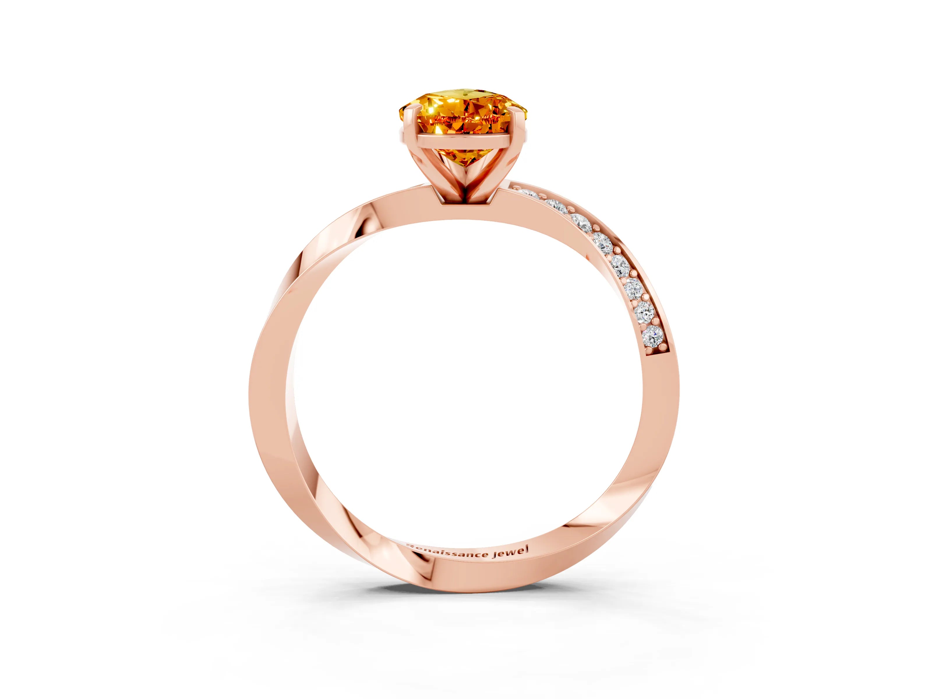 Rose gold Pear Cut Citrine Engagement Ring with Side Stone Accents and Four-Prong Setting_30