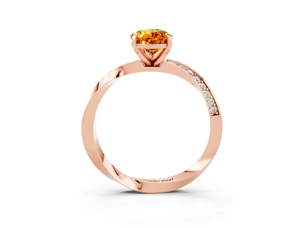 Rose gold Pear Cut Citrine Engagement Ring with Side Stone Accents and Four-Prong Setting