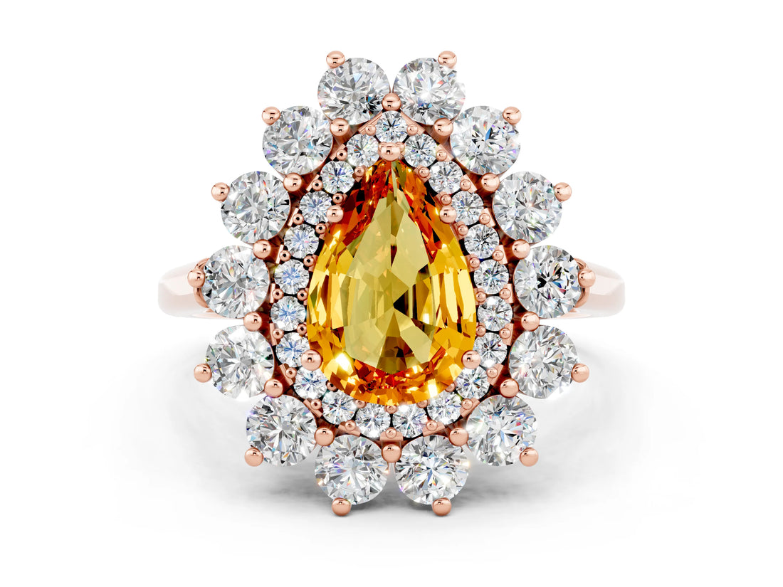 Rose gold Pear Cut Citrine Floral Double Halo Engagement Ring with Prong Setting_60