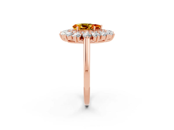 Rose gold Pear Cut Citrine Floral Double Halo Engagement Ring with Prong Setting