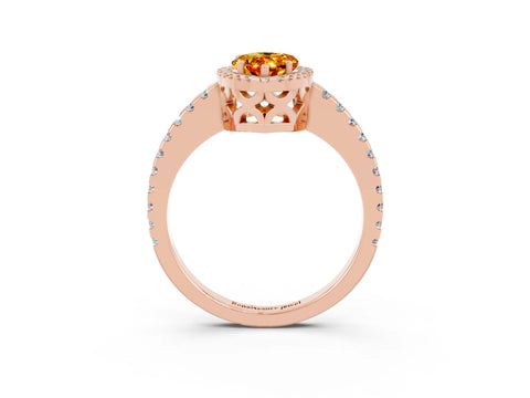 Rose gold Pear Cut Citrine Halo Engagement Ring with Pavé Band and Prong Setting_15
