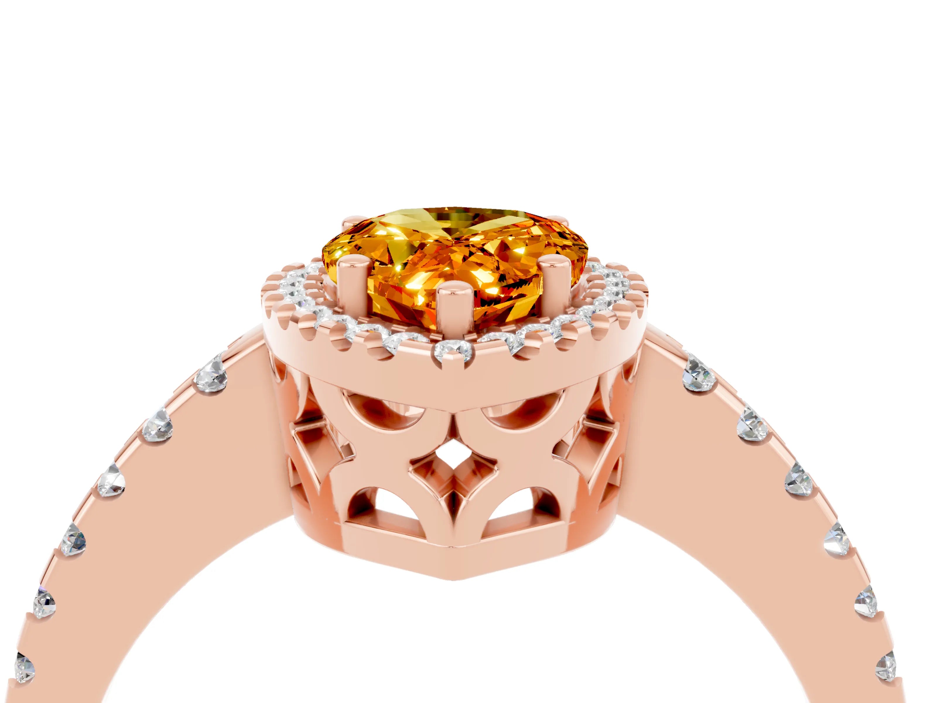 Rose gold Pear Cut Citrine Halo Engagement Ring with Pavé Band and Prong Setting_16