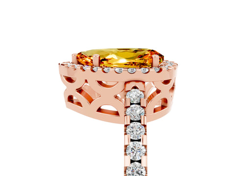 Rose gold Pear Cut Citrine Halo Engagement Ring with Pavé Band and Prong Setting_17
