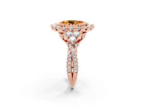 Rose gold Pear Cut Citrine Halo Ring with Pavé Band and Four-Prong Setting_14