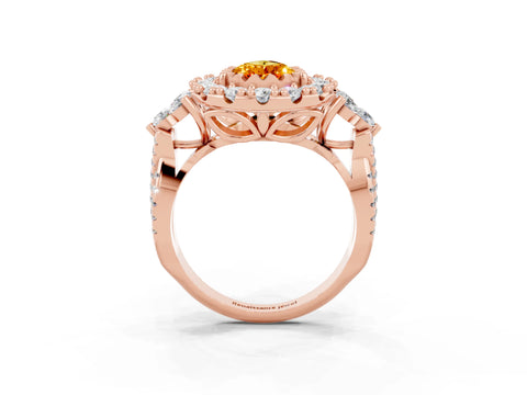 Rose gold Pear Cut Citrine Halo Ring with Pavé Band and Four-Prong Setting_15