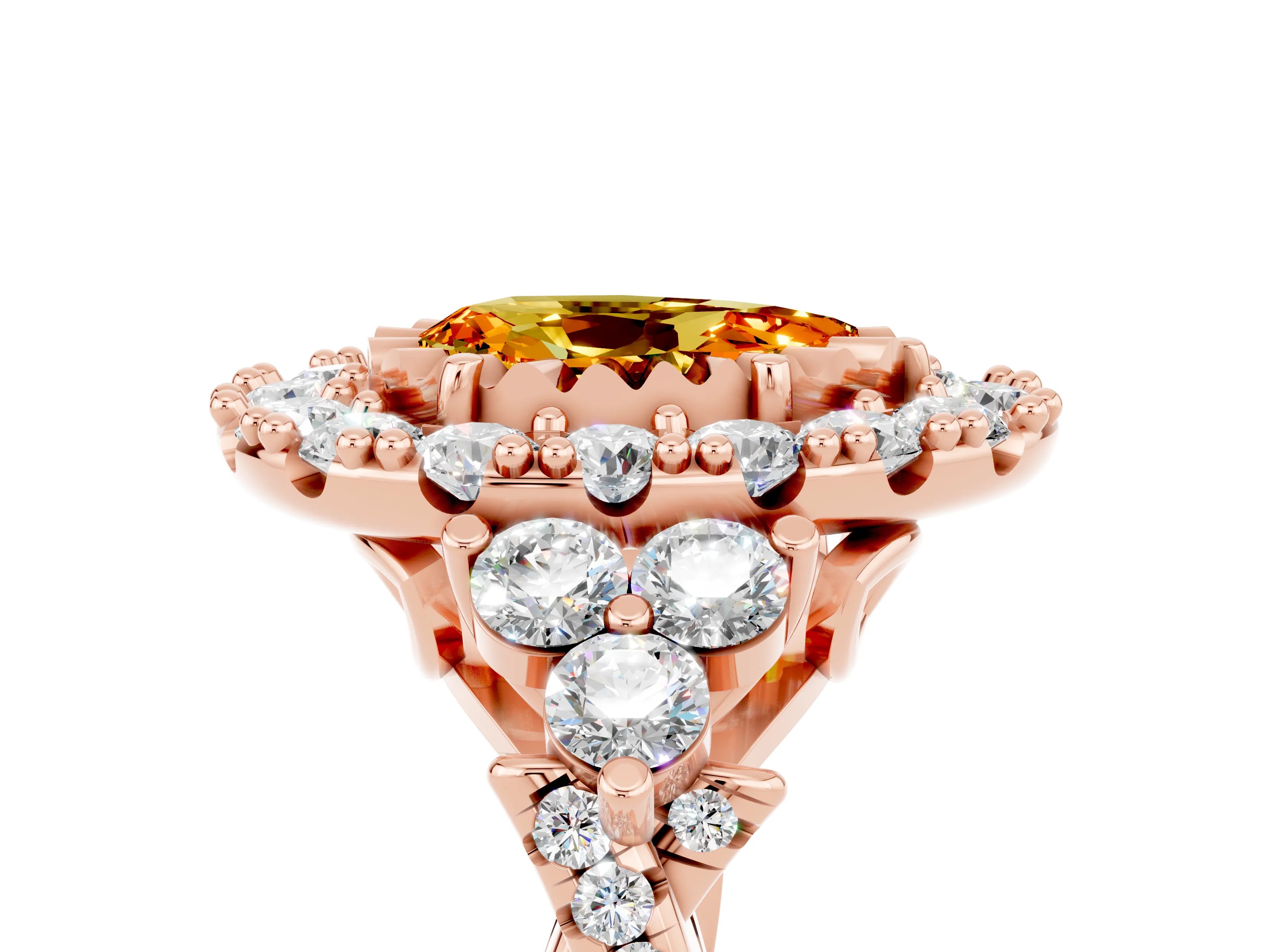 Rose gold Pear Cut Citrine Halo Ring with Pavé Band and Four-Prong Setting_17