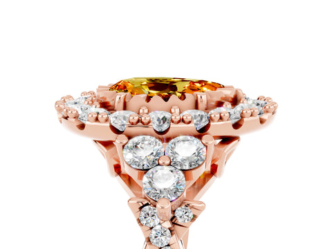 Rose gold Pear Cut Citrine Halo Ring with Pavé Band and Four-Prong Setting_17