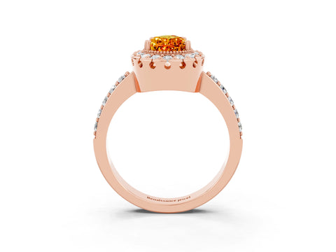Rose gold Pear Cut Citrine Halo Ring with Pavé Band and Prong Setting_3