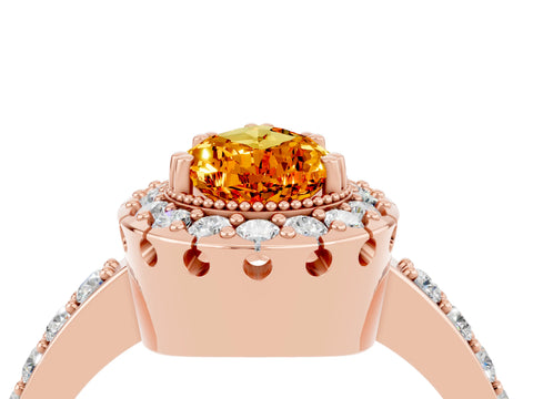 Rose gold Pear Cut Citrine Halo Ring with Pavé Band and Prong Setting_4