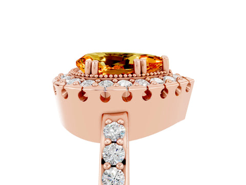 Rose gold Pear Cut Citrine Halo Ring with Pavé Band and Prong Setting_5