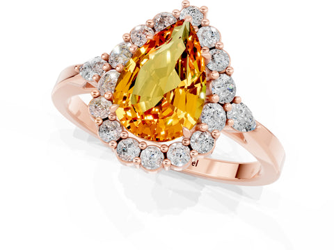 Rose gold Pear Cut Citrine Halo Ring with Pear Side Stones and Prong Setting_13