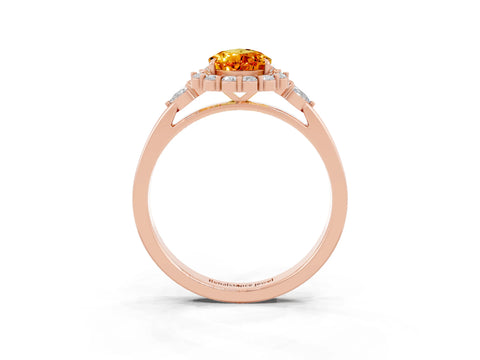 Rose gold Pear Cut Citrine Halo Ring with Pear Side Stones and Prong Setting_15