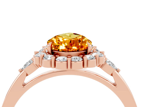 Rose gold Pear Cut Citrine Halo Ring with Pear Side Stones and Prong Setting_16