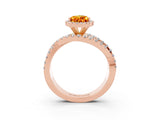 Rose gold Pear Cut Citrine Halo Ring with Round Split Shank and Prong Setting_51