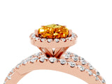 Rose gold Pear Cut Citrine Halo Ring with Round Split Shank and Prong Setting_52