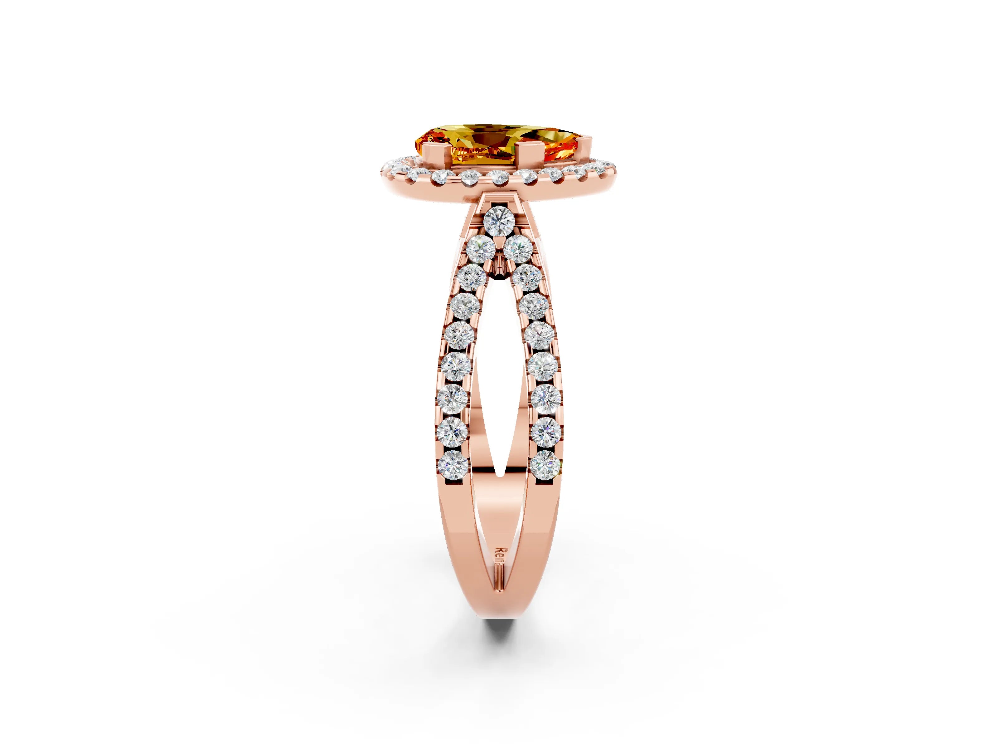 Rose gold Pear Cut Citrine Halo Ring with Split Shank Pavé Band and Prong Setting_2