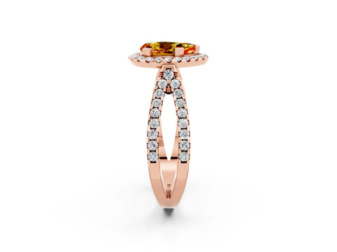 Rose gold Pear Cut Citrine Halo Ring with Split Shank Pavé Band and Prong Setting_2