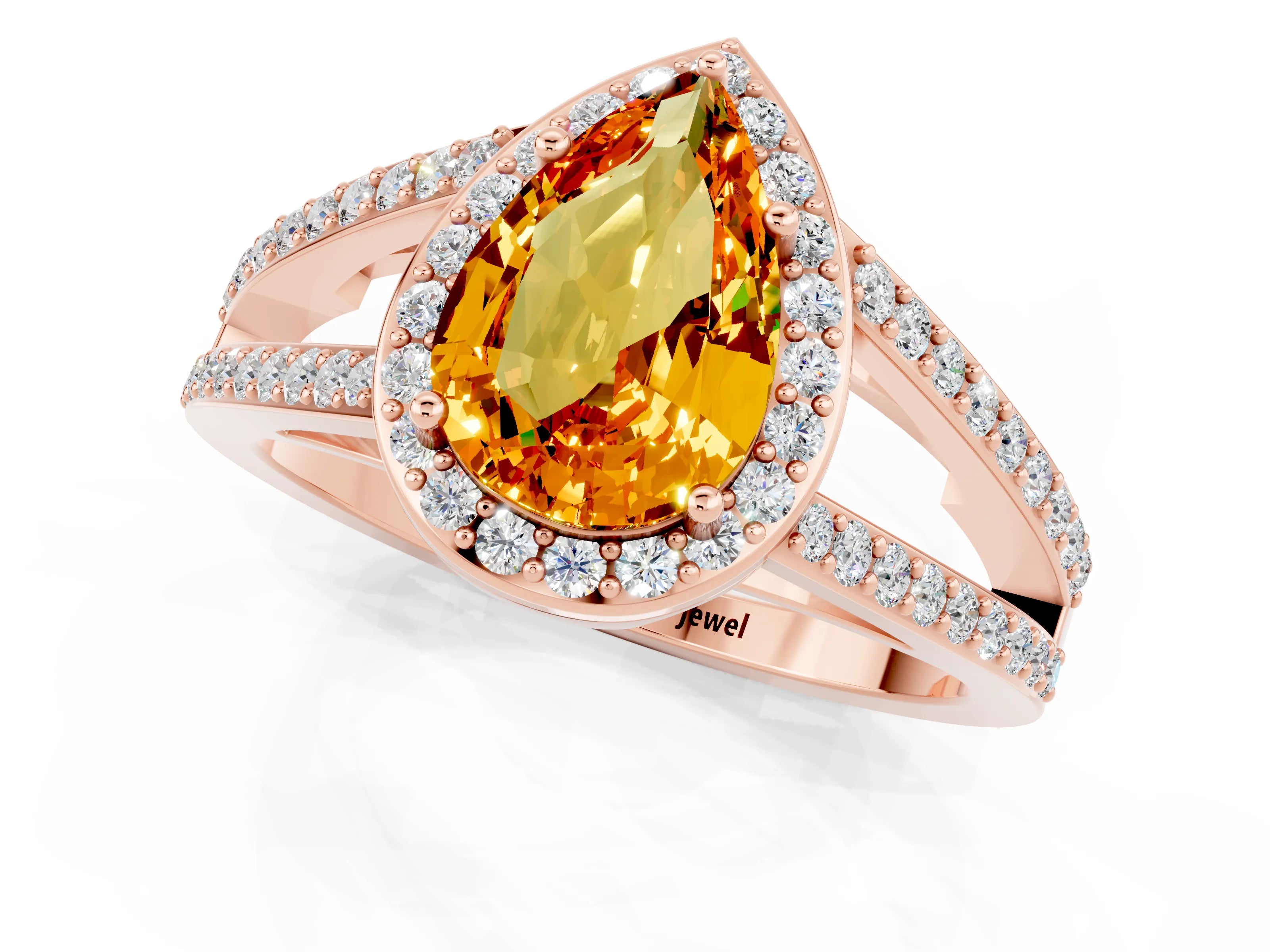 Rose gold Pear Cut Citrine Halo Ring with Split Shank U-Prong Band and Four-Prong Setting_1