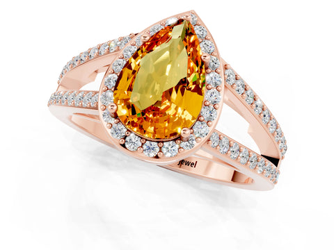 Rose gold Pear Cut Citrine Halo Ring with Split Shank U-Prong Band and Four-Prong Setting_1