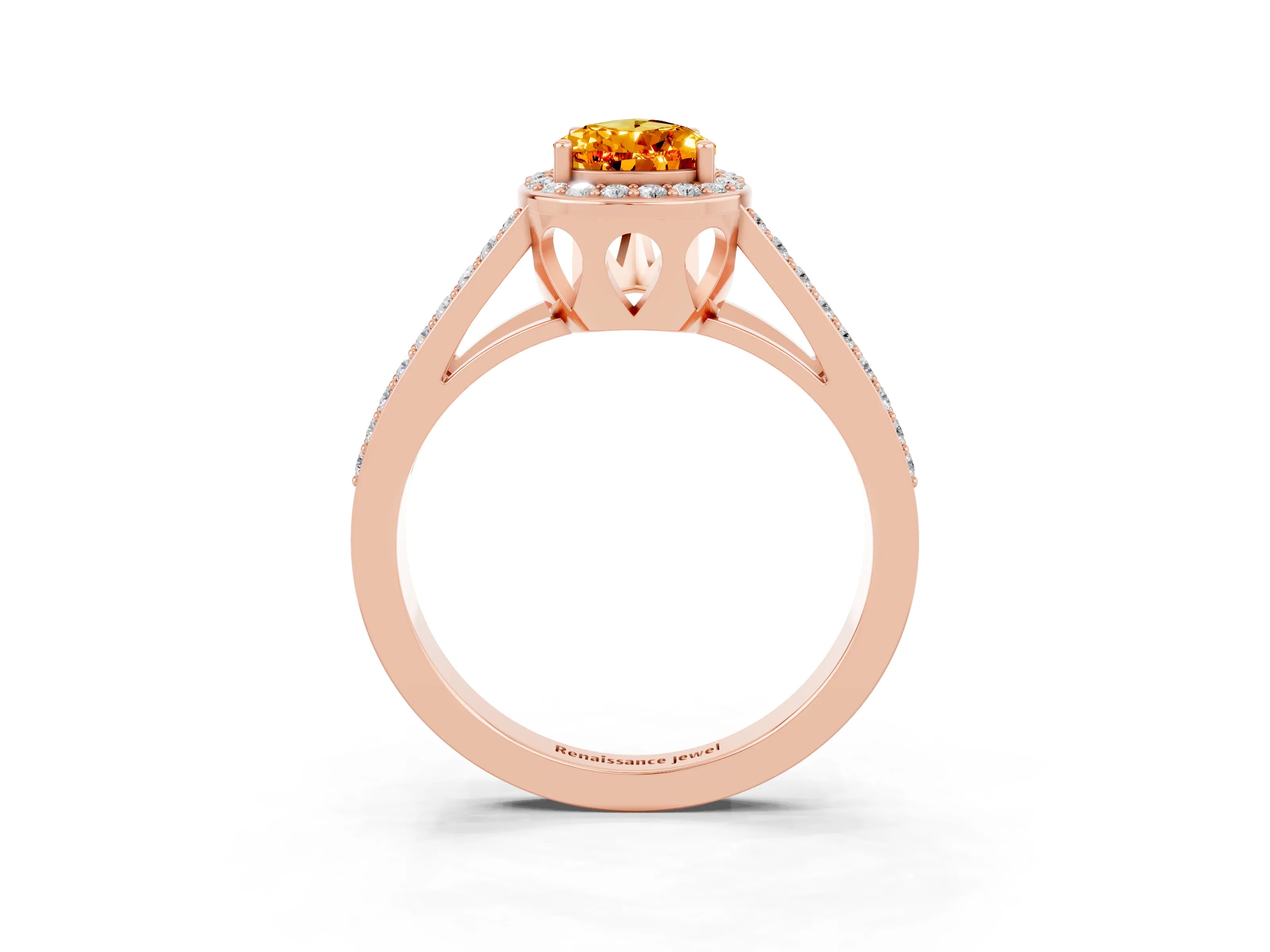 Rose gold Pear Cut Citrine Halo Ring with Split Shank U-Prong Band and Four-Prong Setting_3