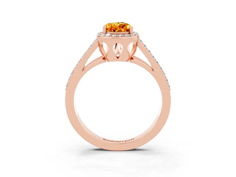 Rose gold Pear Cut Citrine Halo Ring with Split Shank U-Prong Band and Four-Prong Setting_3