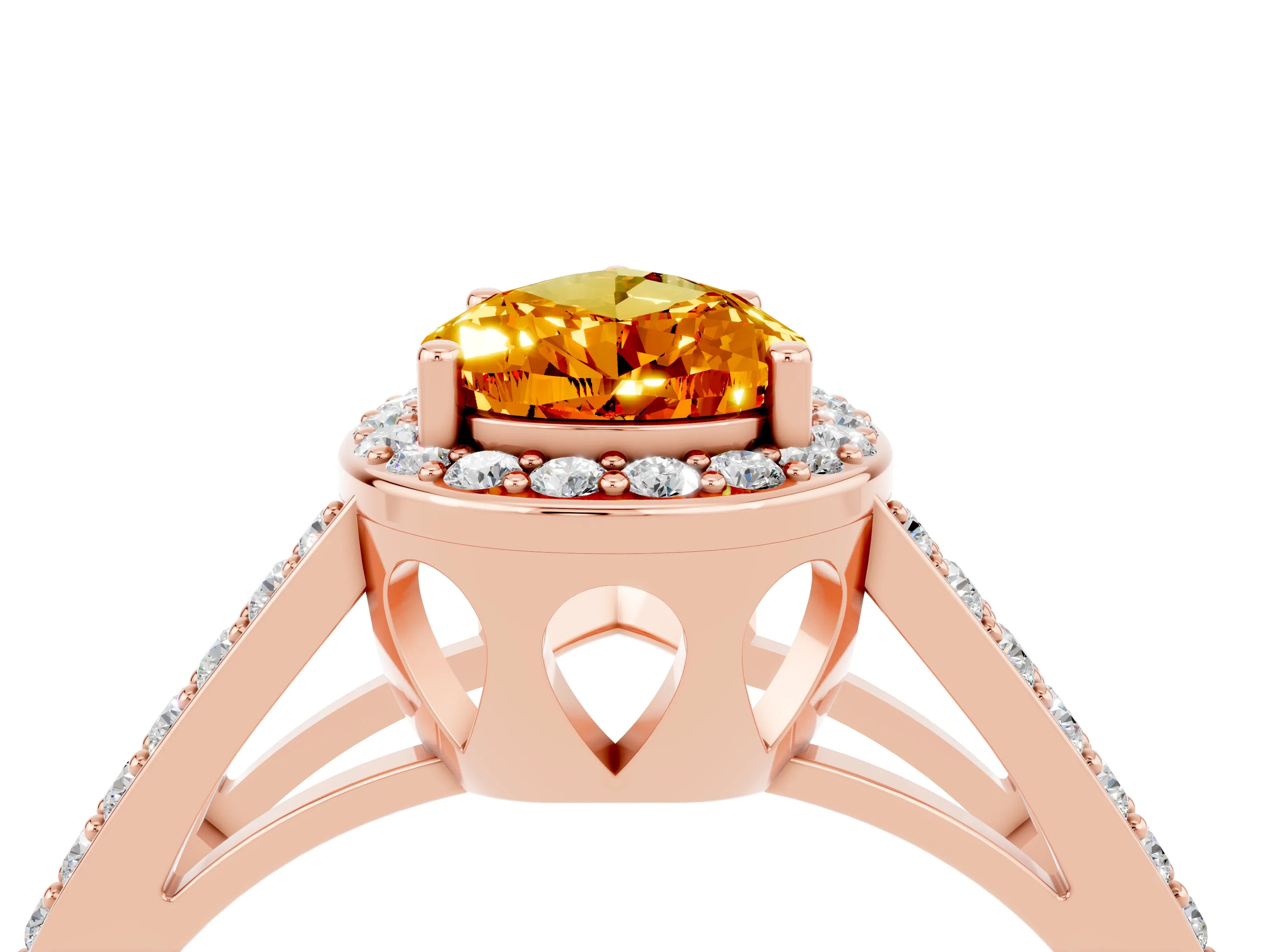 Rose gold Pear Cut Citrine Halo Ring with Split Shank U-Prong Band and Four-Prong Setting_4