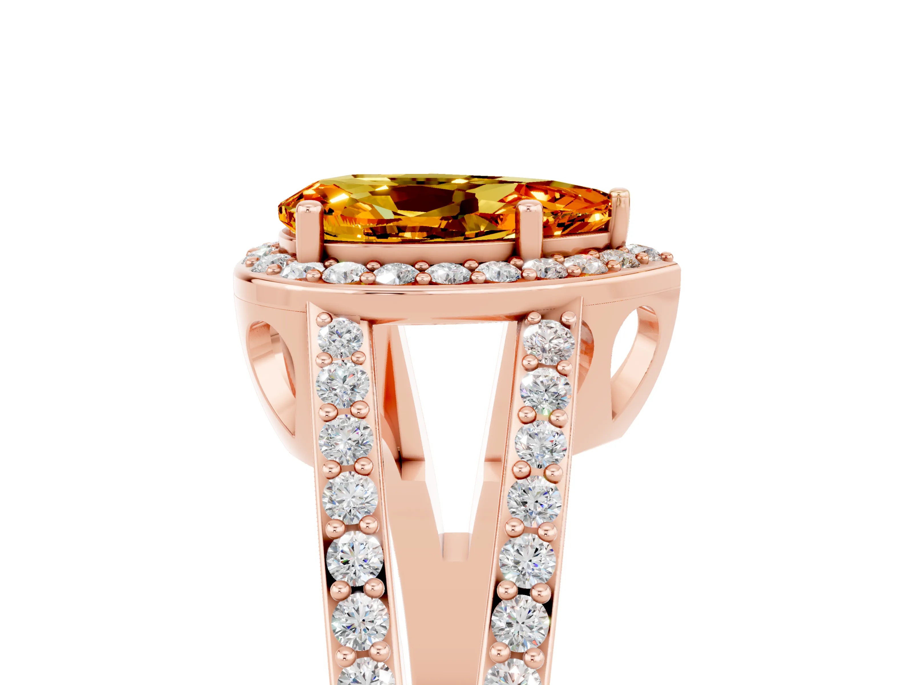 Rose gold Pear Cut Citrine Halo Ring with Split Shank U-Prong Band and Four-Prong Setting_5