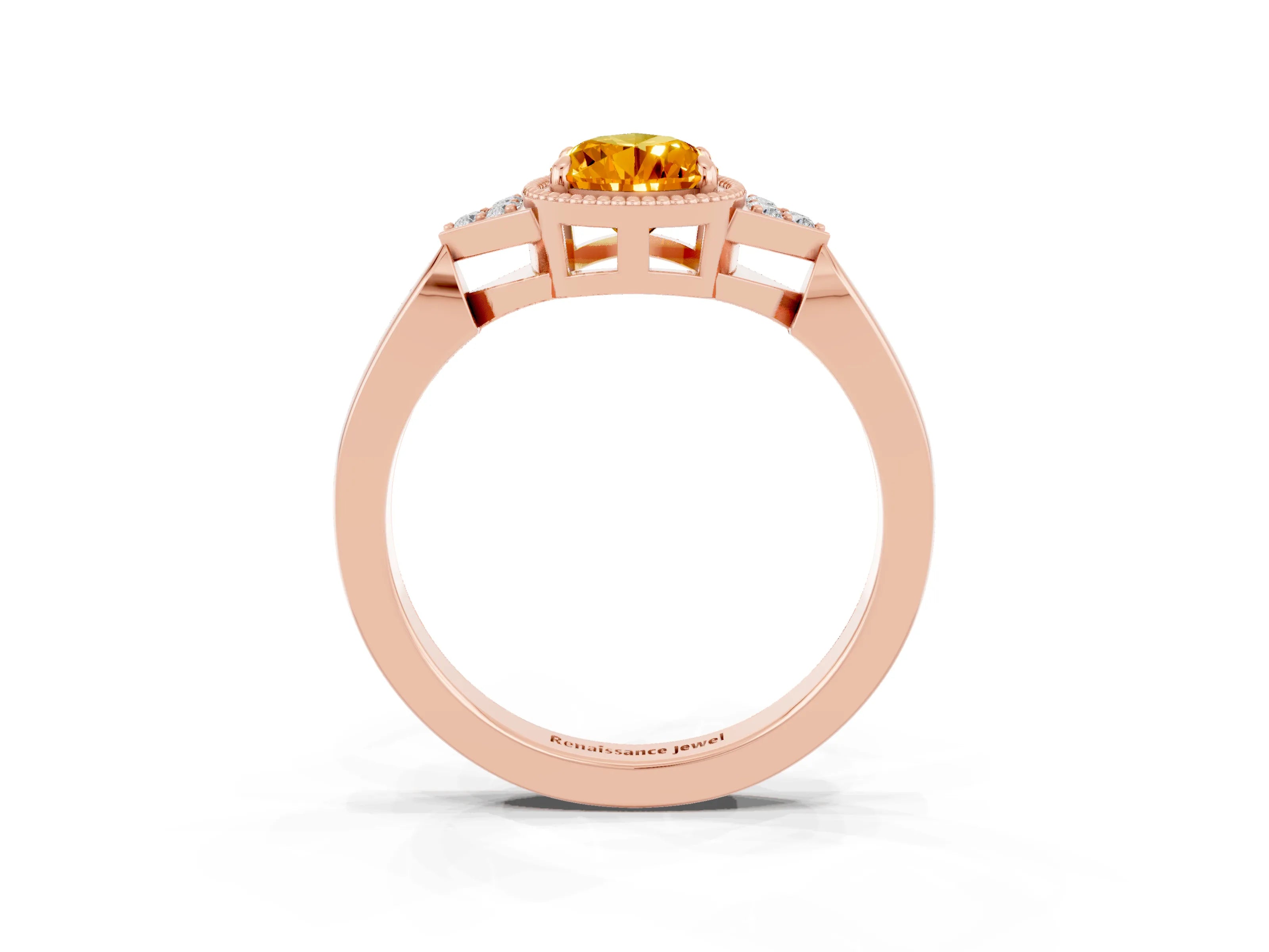 Rose gold Pear Cut Citrine Halo Ring with Tapered Band and Four-Prong Setting_3