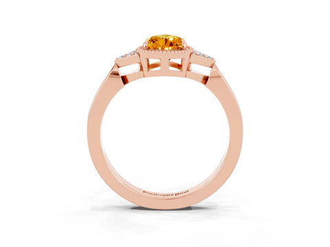 Rose gold Pear Cut Citrine Halo Ring with Tapered Band and Four-Prong Setting_3
