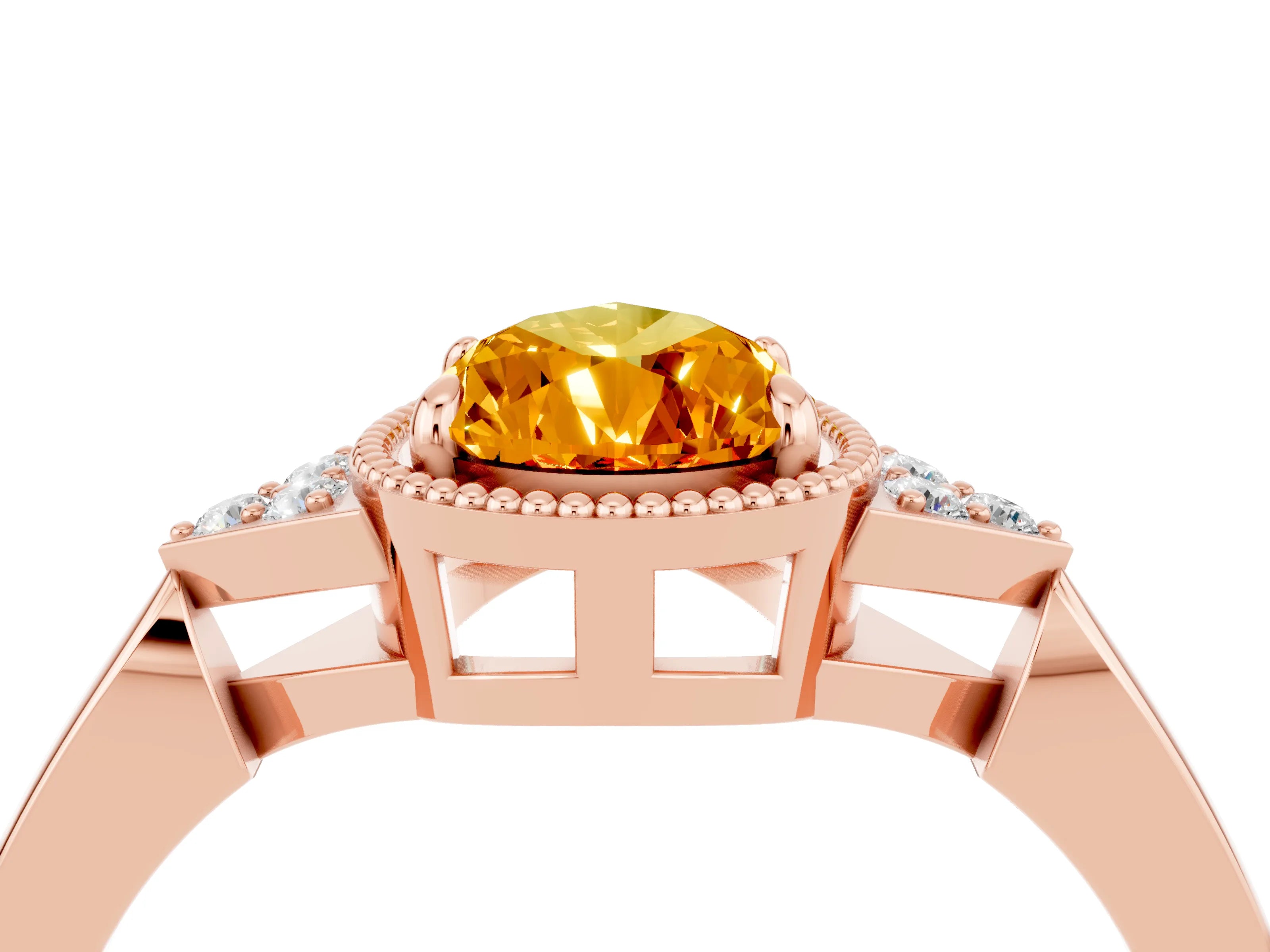 Rose gold Pear Cut Citrine Halo Ring with Tapered Band and Four-Prong Setting_4