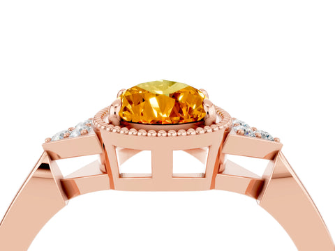 Rose gold Pear Cut Citrine Halo Ring with Tapered Band and Four-Prong Setting_4