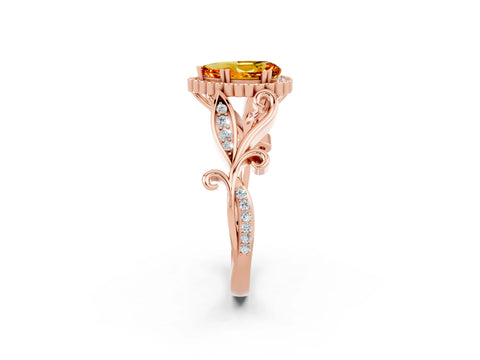 Rose gold Pear Cut Citrine Halo Ring with Vintage Split Shank and Four-Prong Setting_2