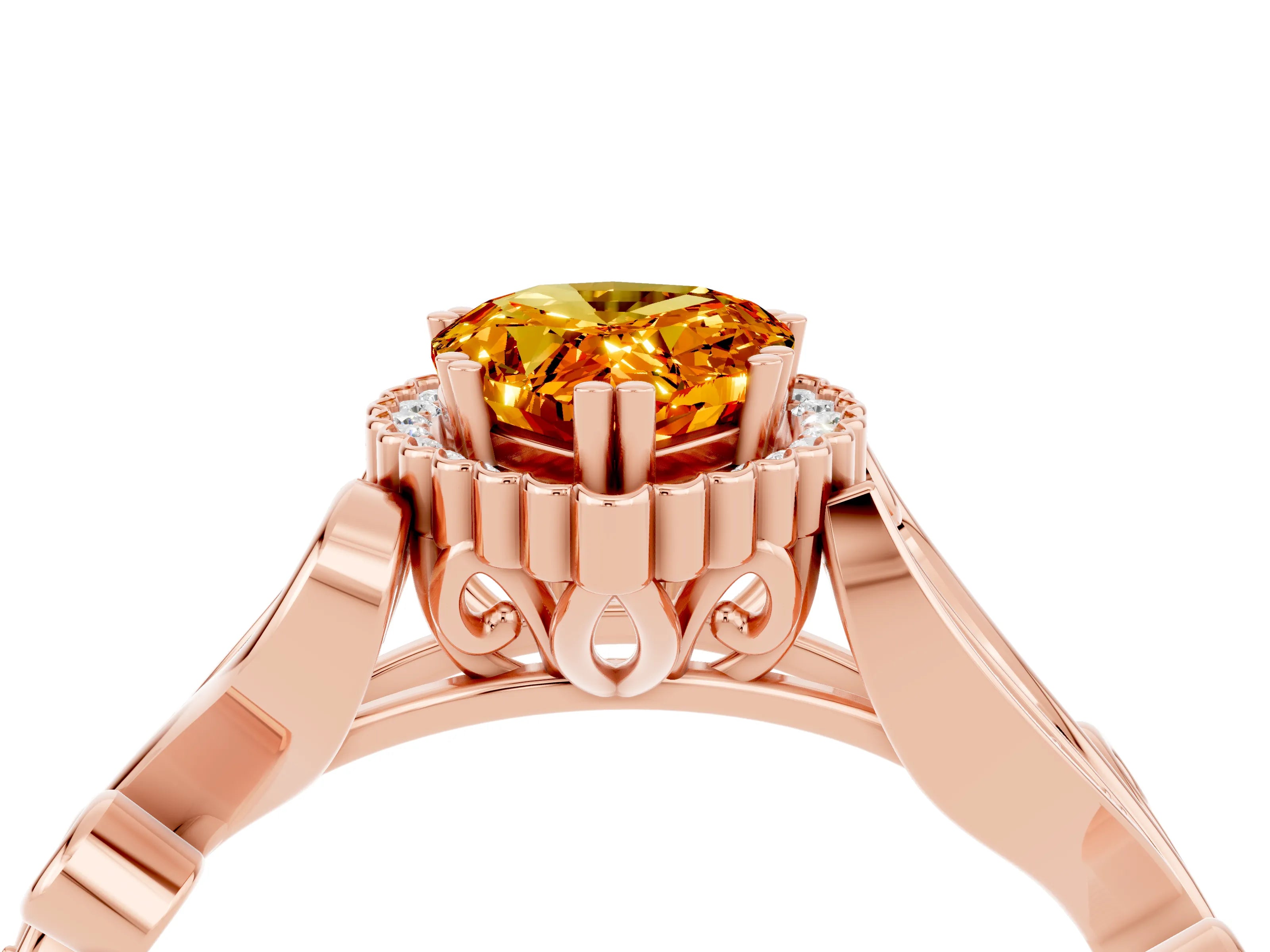 Rose gold Pear Cut Citrine Halo Ring with Vintage Split Shank and Four-Prong Setting_4